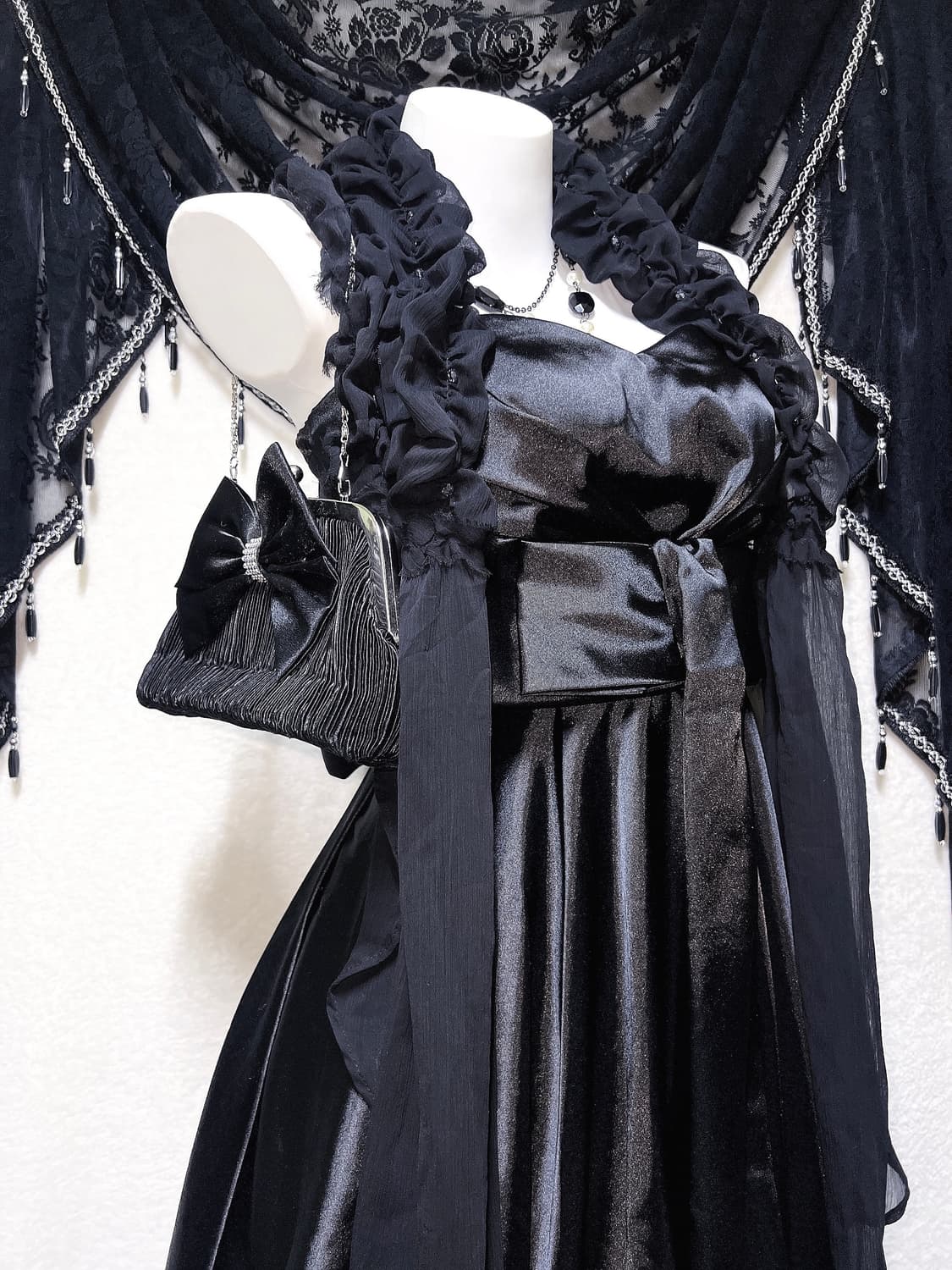 로맨틱고딕 고스로리 히메갸루 블랙 리본 미니드레스 원피스 벌룬 핀터 미사 상품이미지2