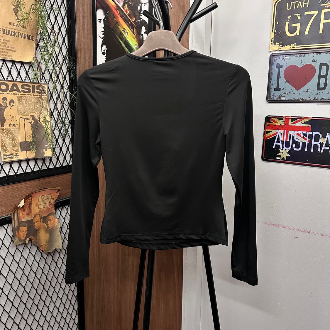 Satin Ribbon Black Long Sleeve Top 상품이미지2