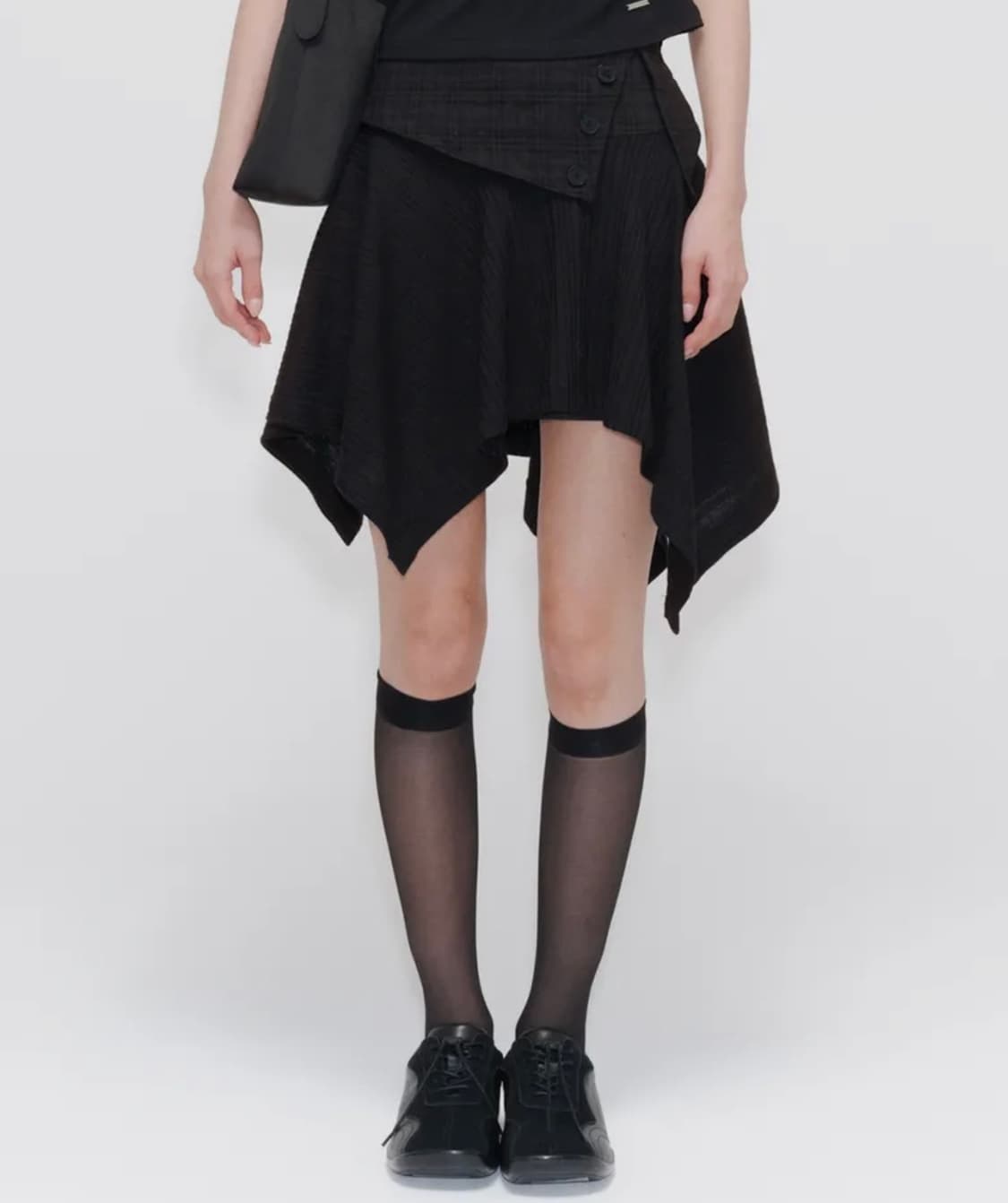 미세키서울 Unbalanced flow mini skirt BLACK 1 상품이미지3
