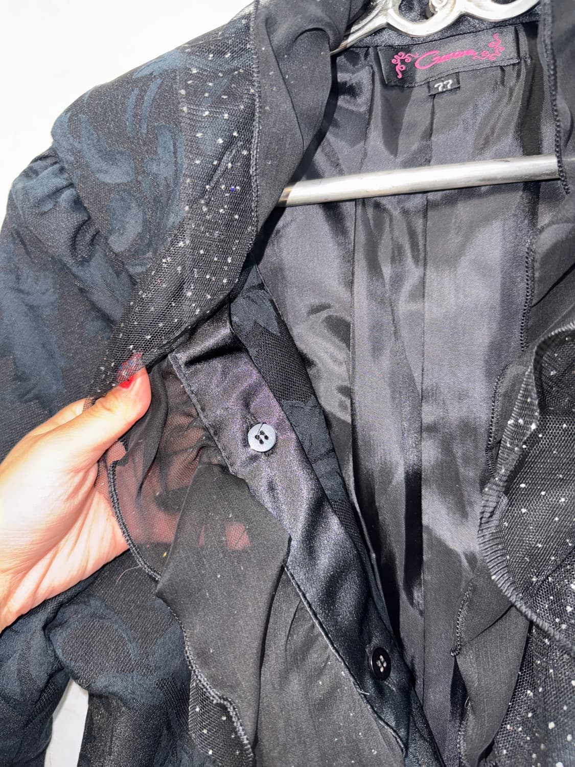 Black oriental floral lace detail blazer 상품이미지4