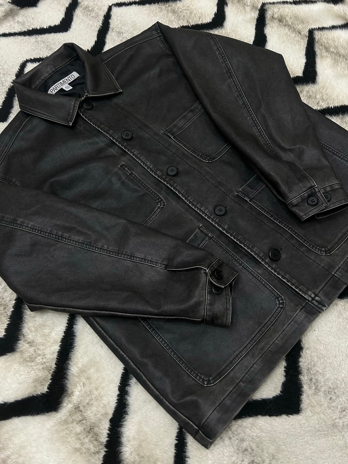 [M]파르티멘토 오버핏 레더 워크 자켓/블랙 상품이미지2