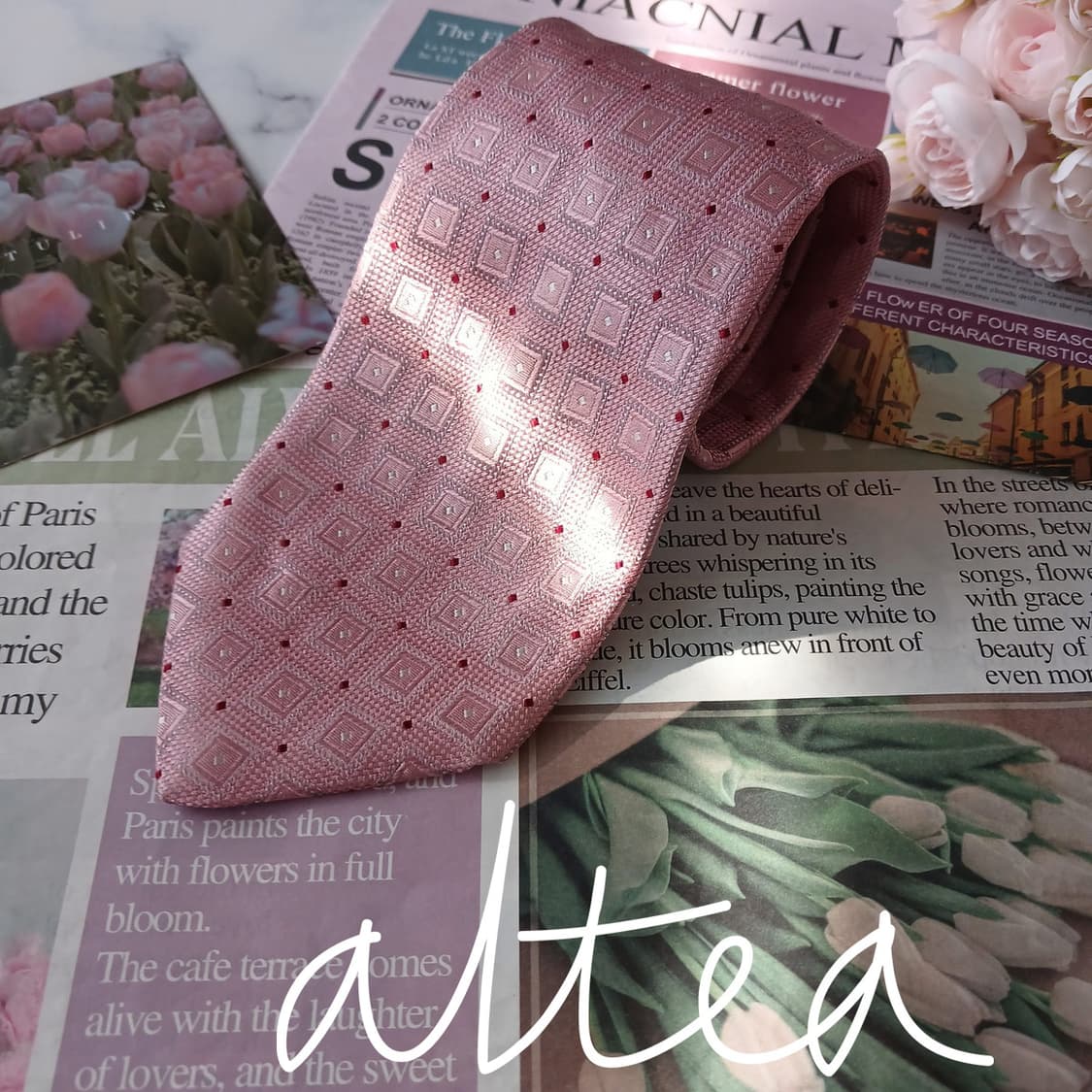 알테아 실크 핑크 자카드 넥타이 9.2cm A+등급 A18877
 상품이미지1