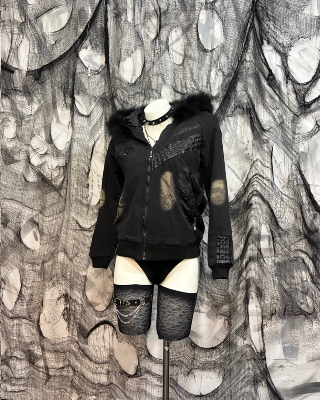 Y2K Fur hoodie patch bomber jacket 상품이미지2