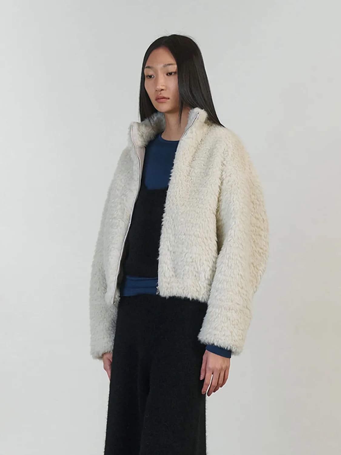 23f/w 아모멘토 헤어리 퍼 블루종 차콜 상품이미지4