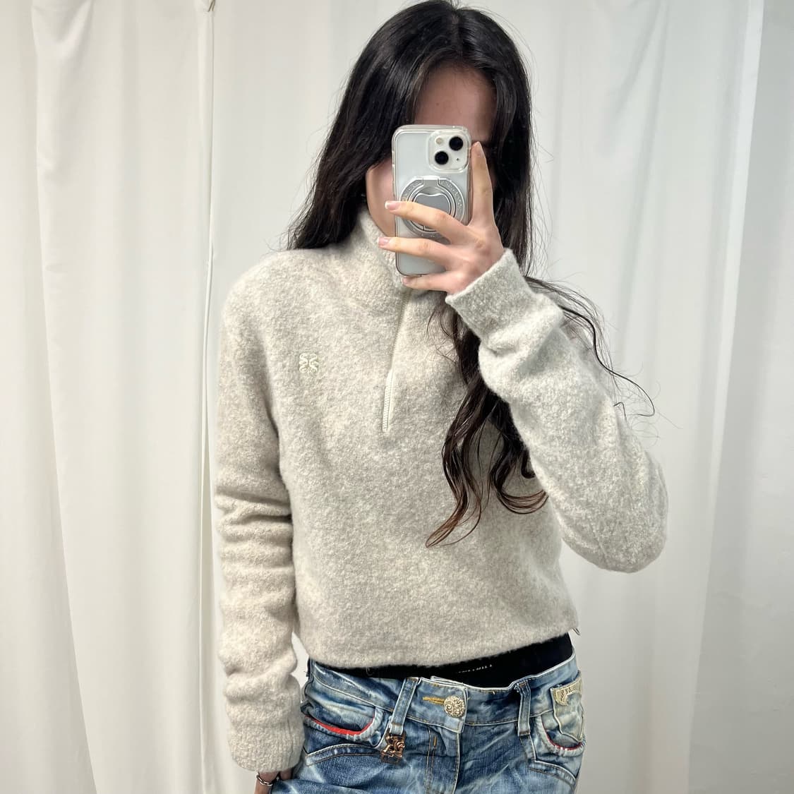 Satur Oatmeal Mohair Half-zip Knit 상품이미지1