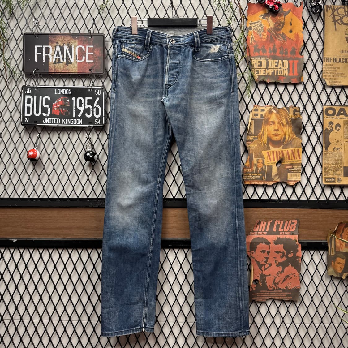 00s 디젤 인더스트리 데님 팬츠 후면 레더 집업 포켓 포인트 중청 상품이미지1