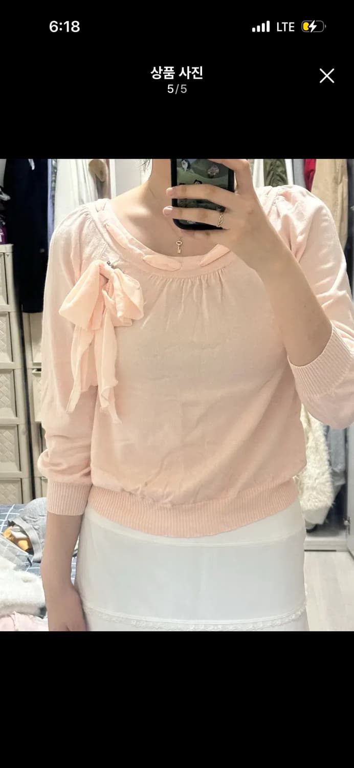 파뮤빈티지 히메카지 갸루 핑크 리본 니트 상품이미지5