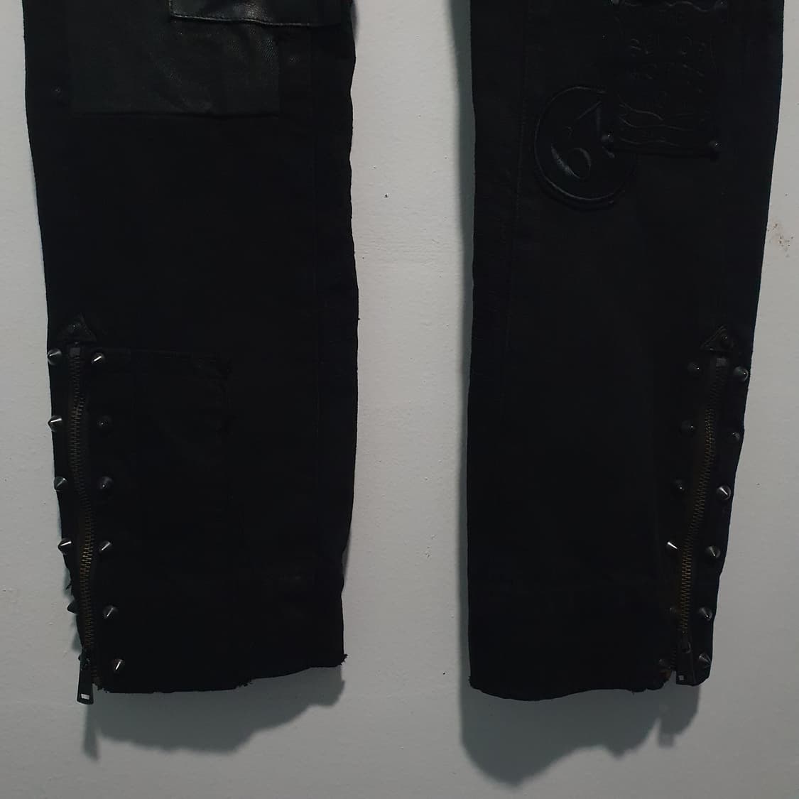 폴로 랄프로렌 블랙라벨 패치워크 지퍼 스터드 바이커 데님 팬츠 흑청 34 상품이미지5