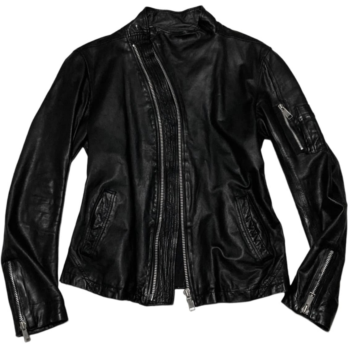 릭오웬스맛 양가죽 하이넥 사선 자켓 블랙 상품이미지2