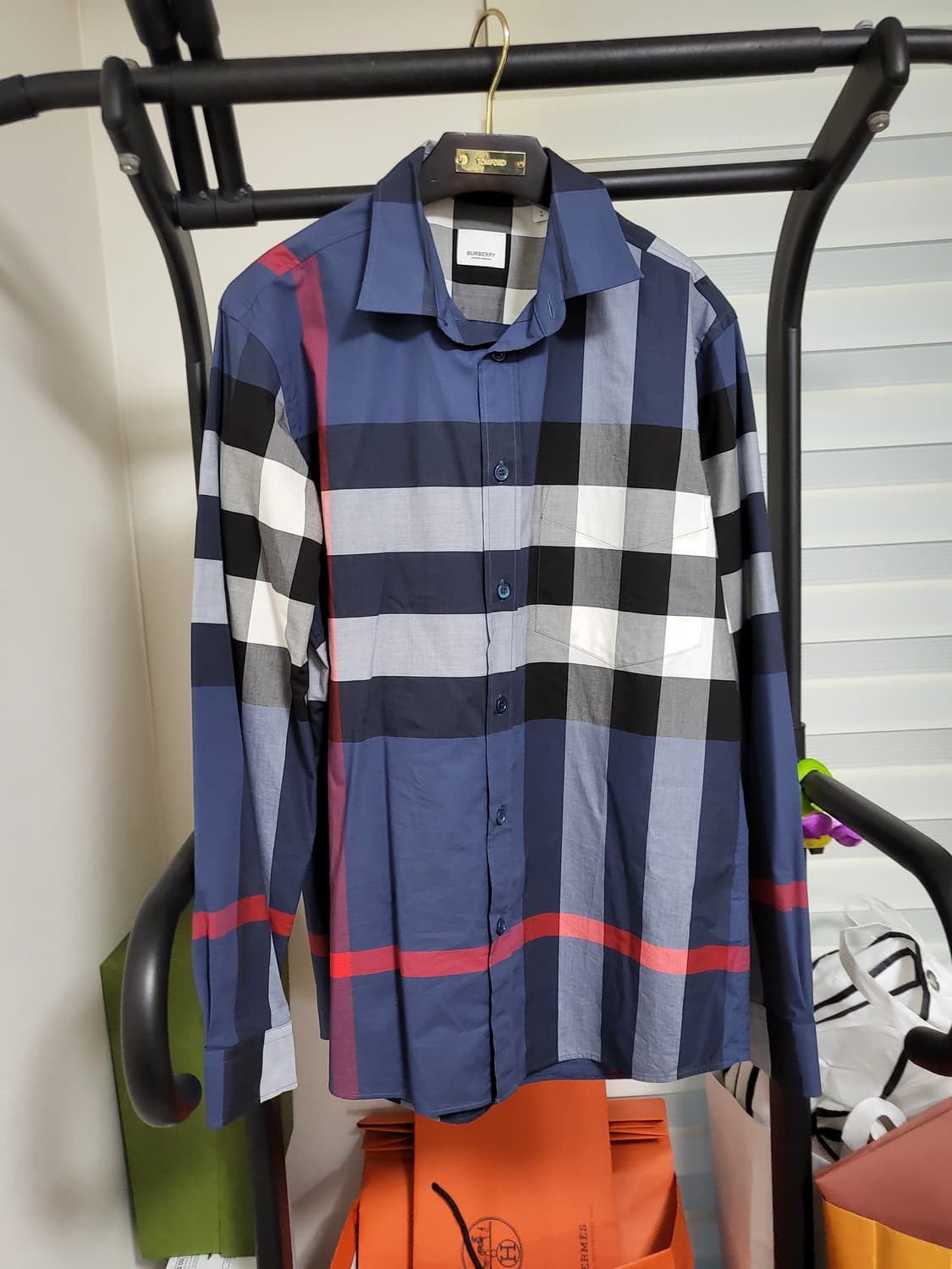 버버리 신형 체크 코튼 포플린 셔츠 L 상품이미지1