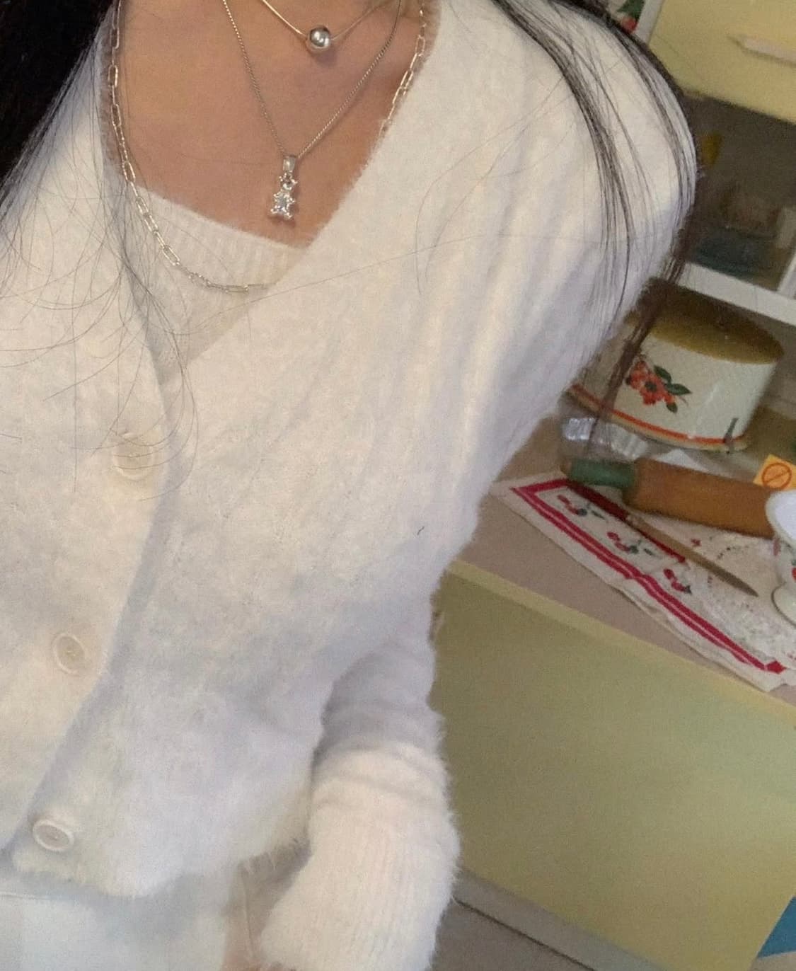 [새상품]페일제이드 퍼지 퍼가디건&퍼나시 세트 화이트 상품이미지7