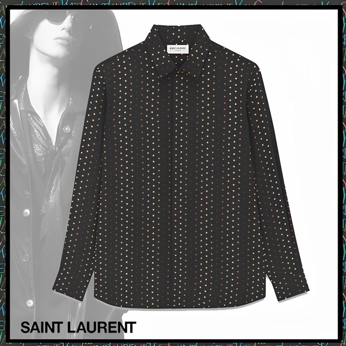 [강동원님 착용] 생로랑 23ss 폴카닷 이브카라 셔츠 상품이미지1