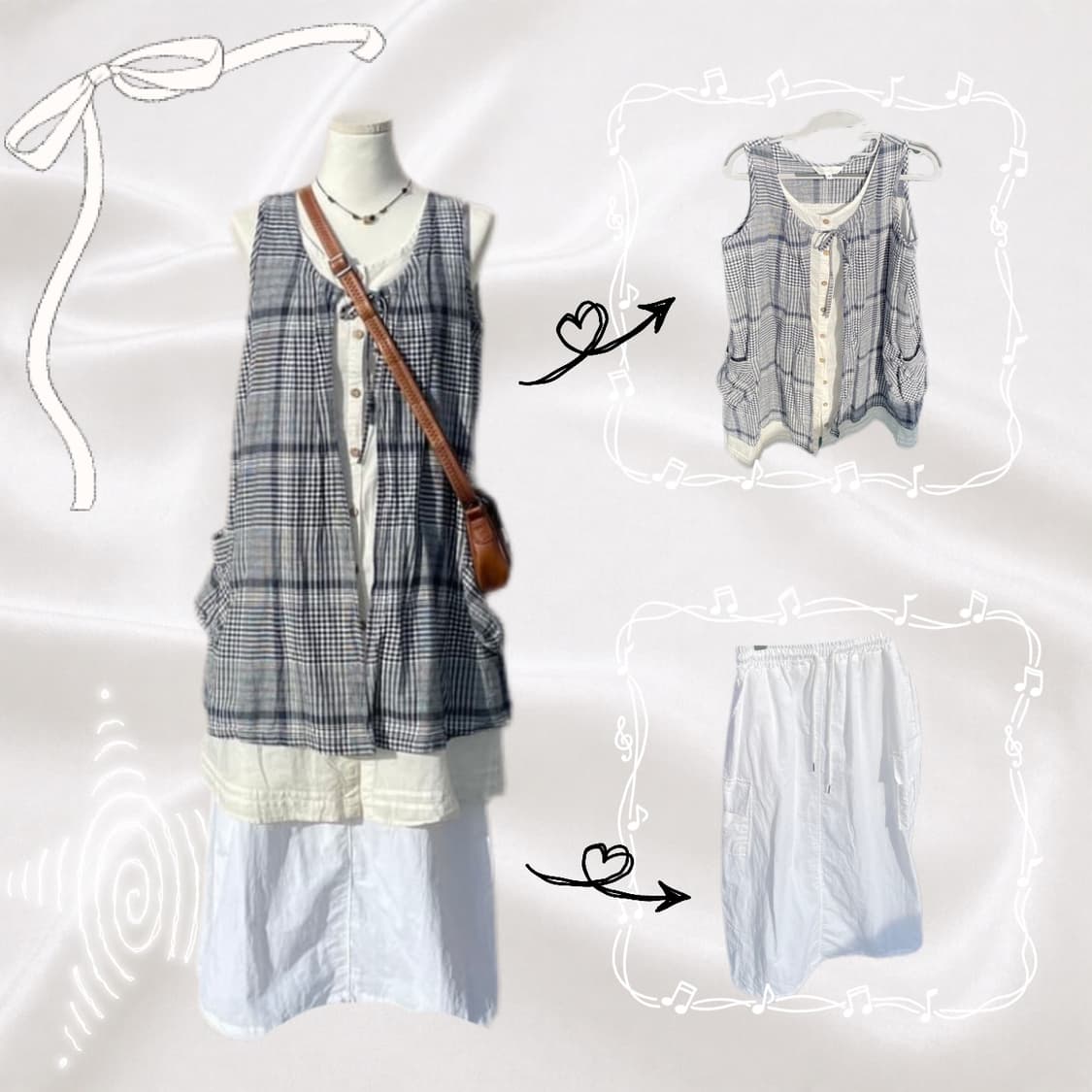 스즈코 모리걸 체크 슬리브 세트 #바선생 상품이미지1