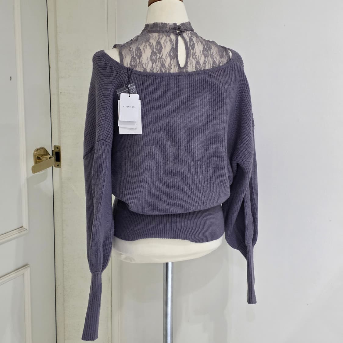 GRL 일본빈티지)양산형스나계st 레이스 레이어드 벌룬소매 니트블라우스 상품이미지4