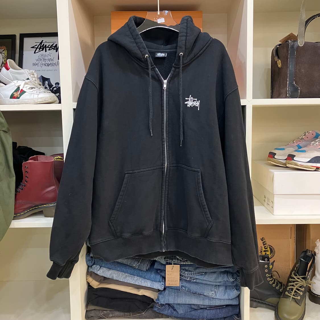 스투시 블랙 후드집업 XL 상품이미지1