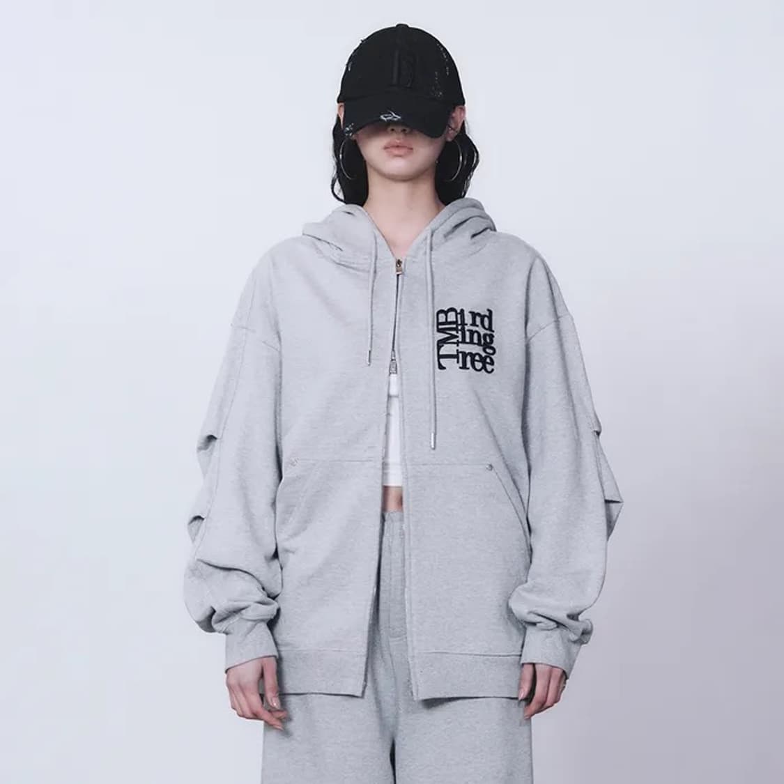 트리밍버드 스퀘어 로고 후드집업 그레이 상품이미지1