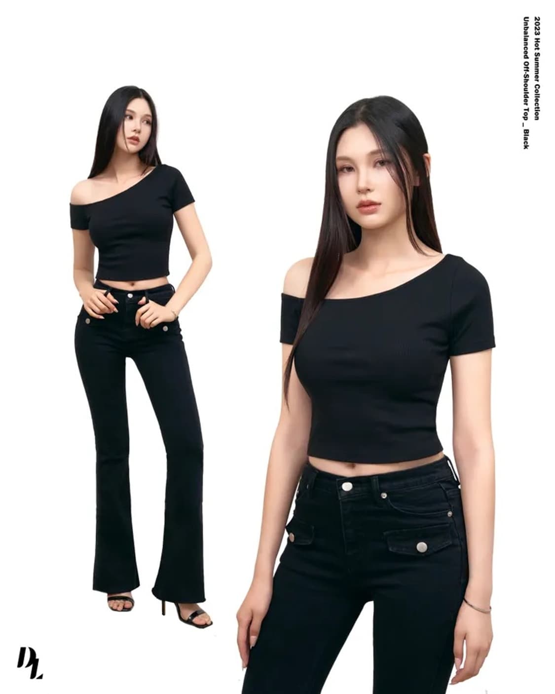델라인 MADE 언발란스 원숄더 크롭티셔츠 블랙 상품이미지2