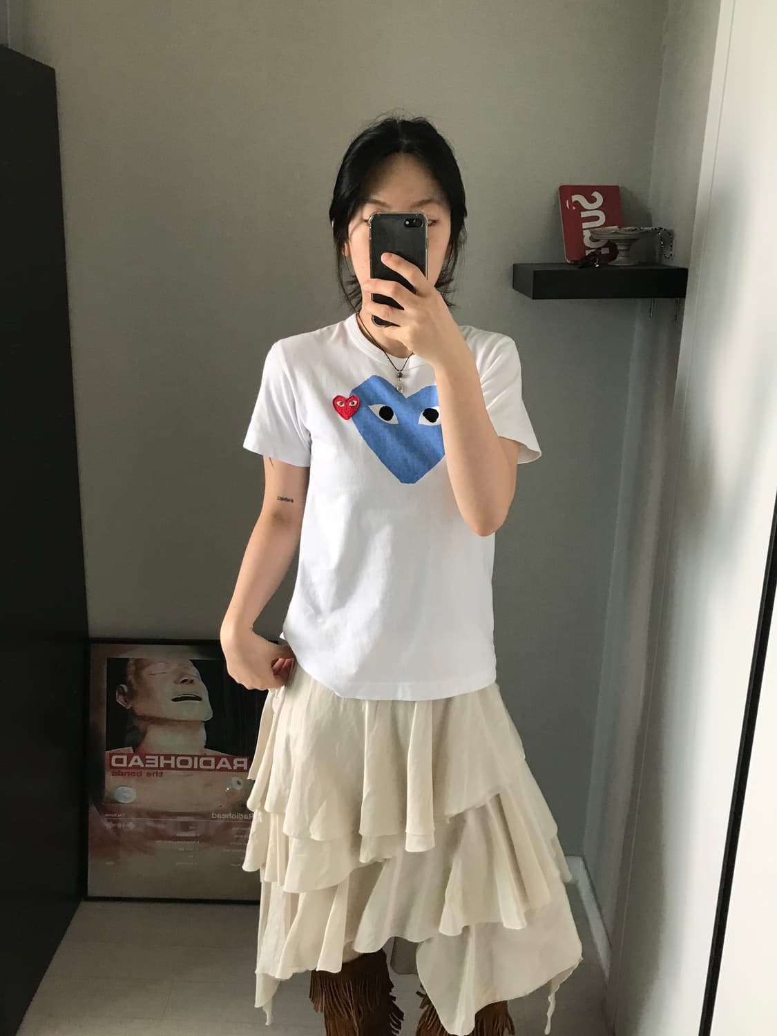 꼼데가르송 더블 하트 와펜 화이트 반팔티 상품이미지2