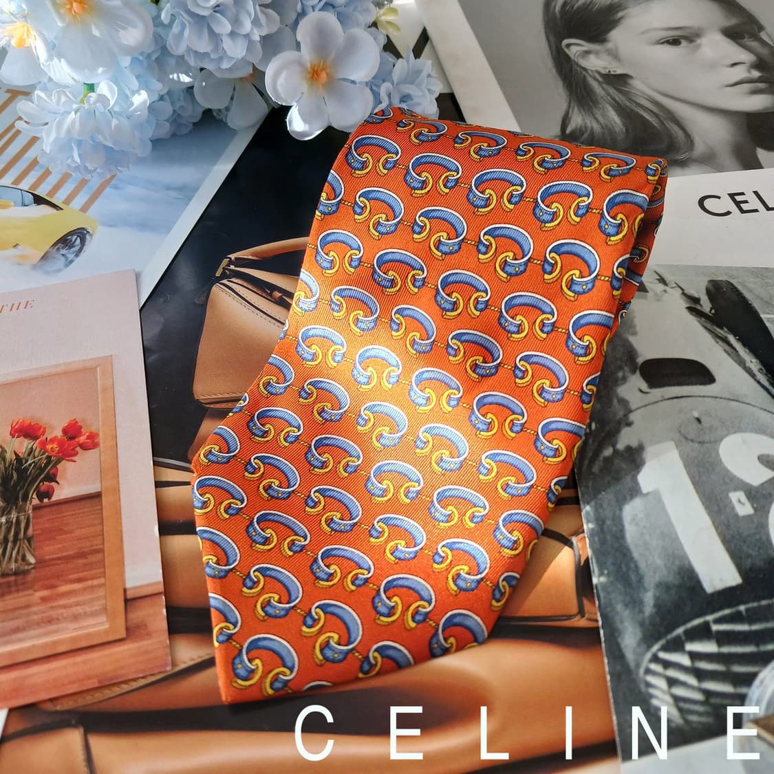 셀린느 실크 오렌지 팔찌 모티브 넥타이 9.5cm A+등급 A19482
 상품이미지2