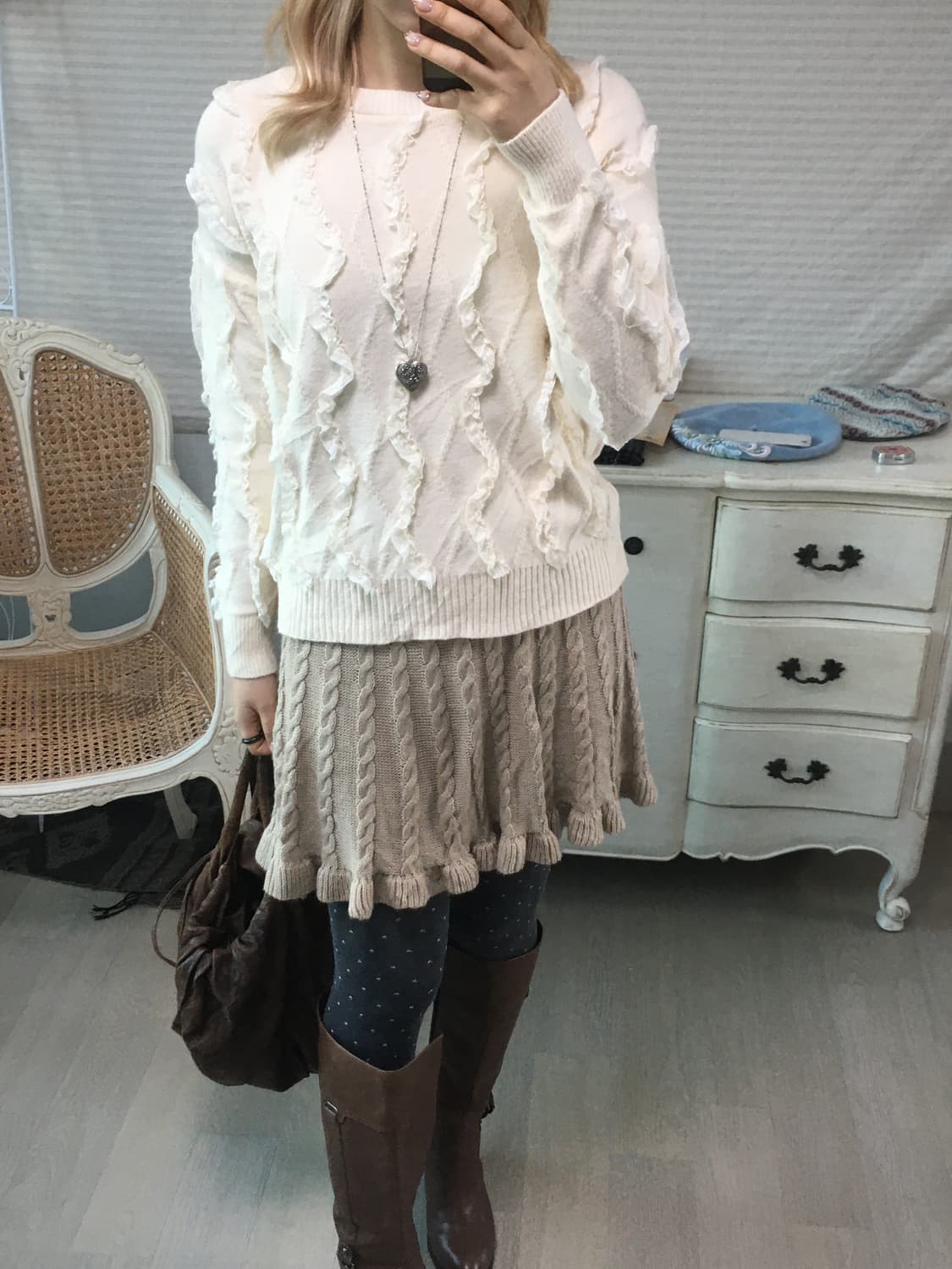 jpn vintage ivory lace argyle knit 상품이미지2