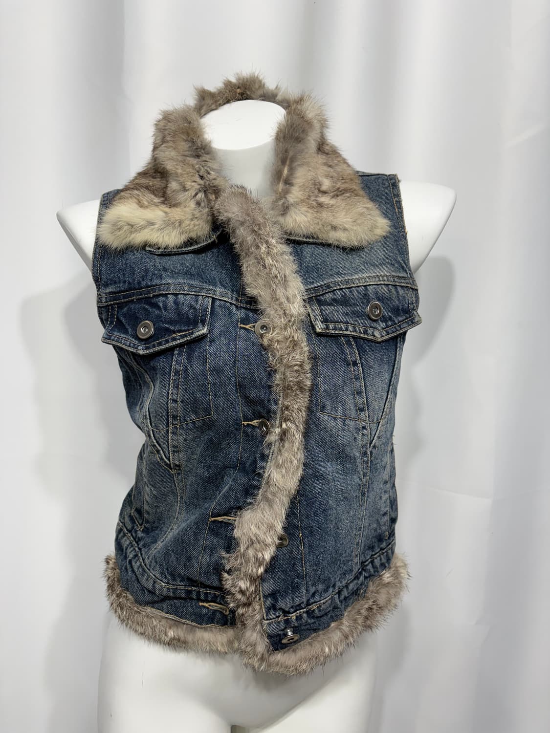 🎸미디움 블루 화이트 퍼 베스트🎸 상품이미지5