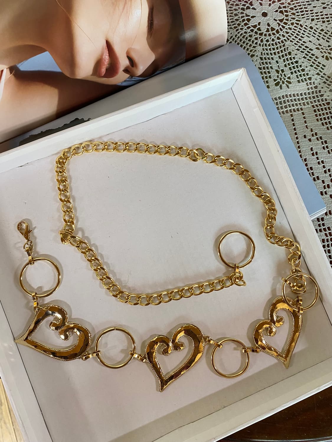 Y2k 골드하트 체인 벨트 빈티지 상품이미지3