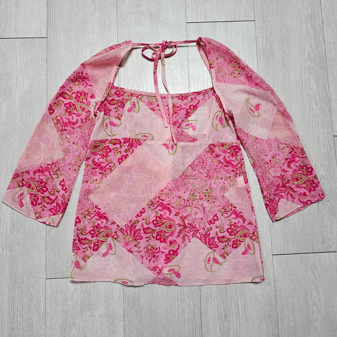 일본 빈티지) 페이즐리 패턴 블라우스 핑크 상품이미지3