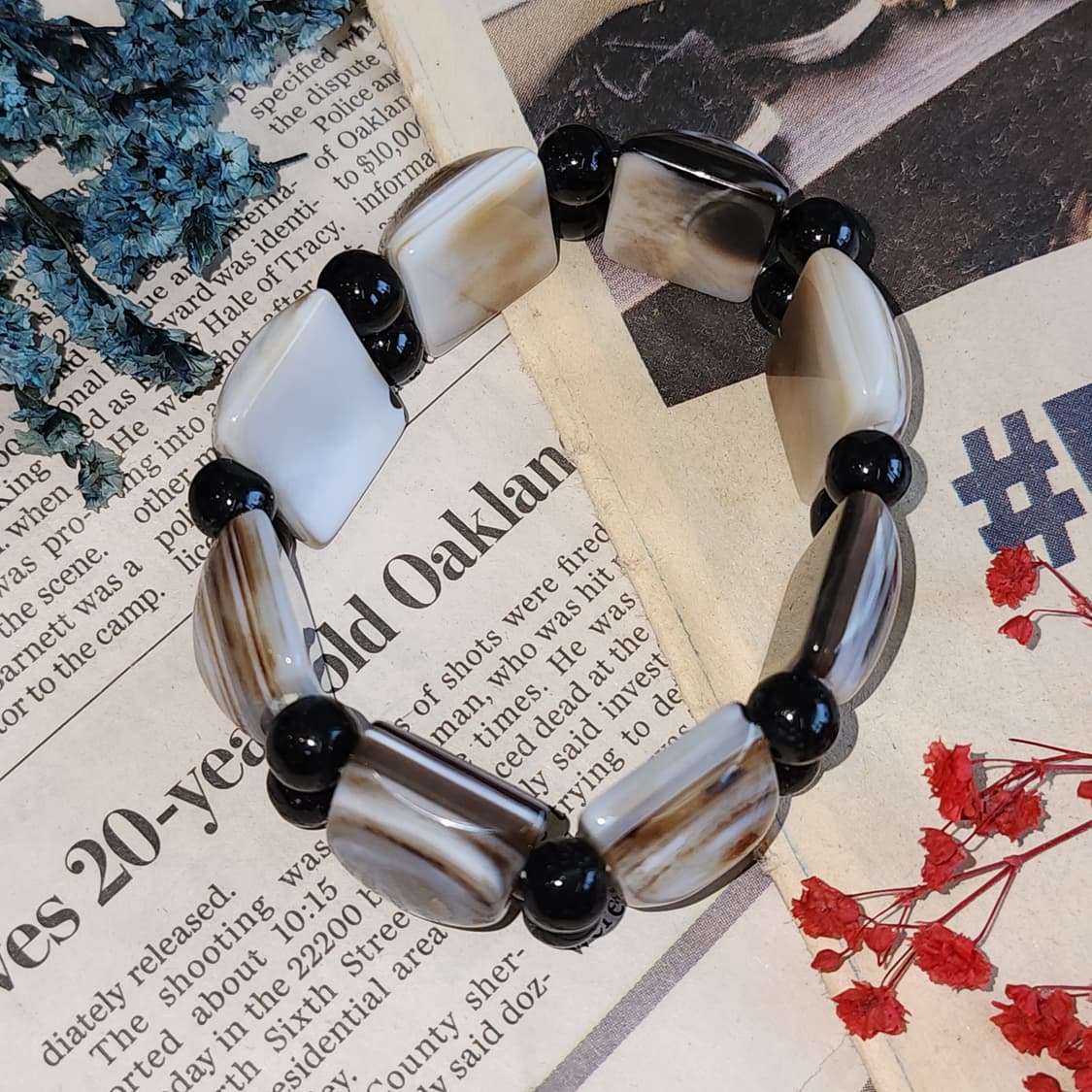 90s 프랑스 빈티지 미스틱 아이 천안석 레이어드 팔찌 사각 뱅글 팔찌 상품이미지4