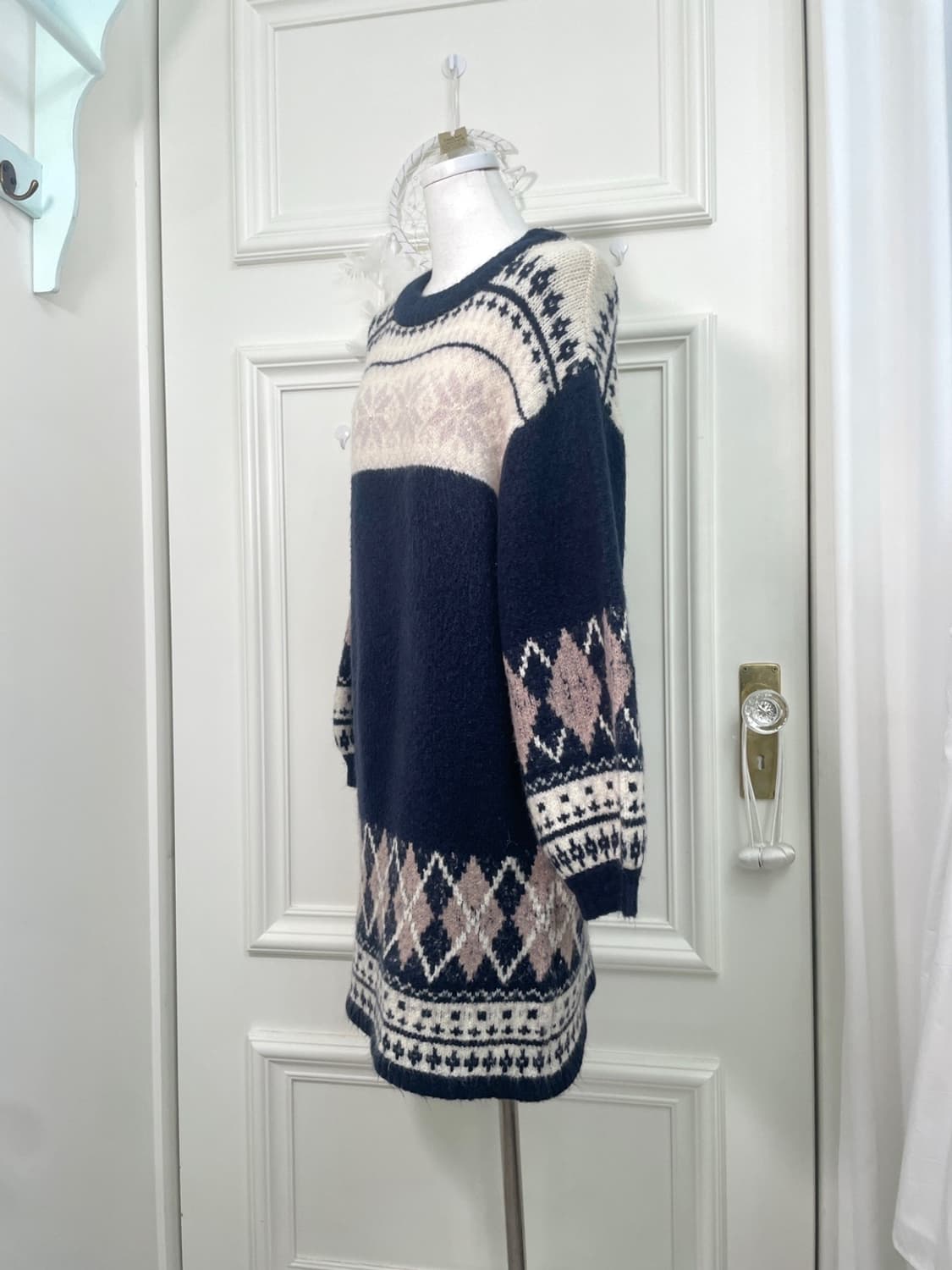 navy pink argyle&notdic pearl point swea 상품이미지2