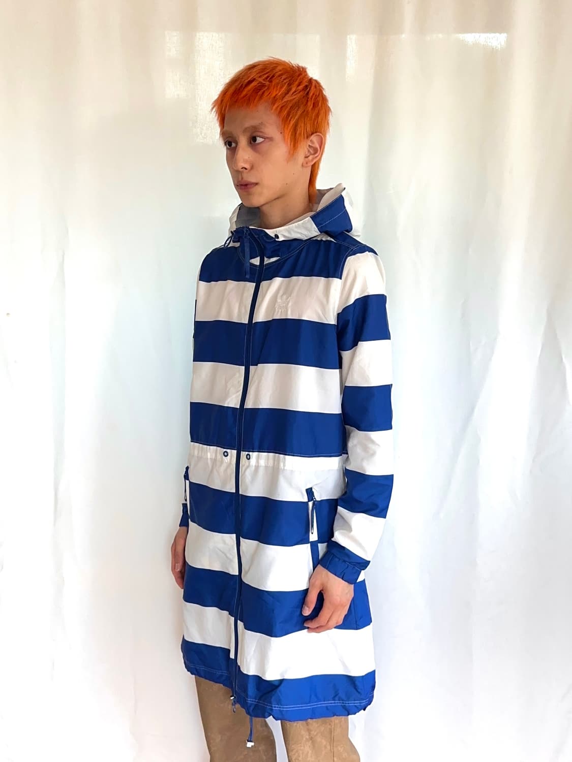 Adidas 블루 스트라이프 롱 후드 집업 상품이미지4