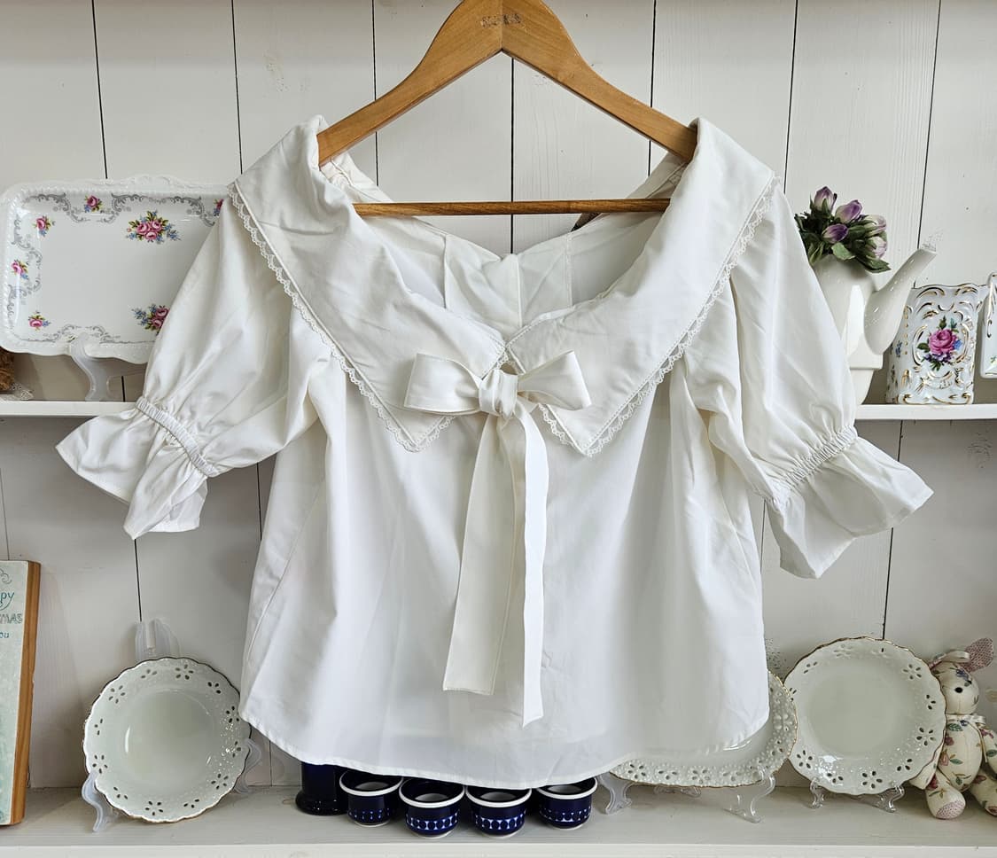 (Honey Cinnamon) 빅카라 리본 블라우스 상품이미지1