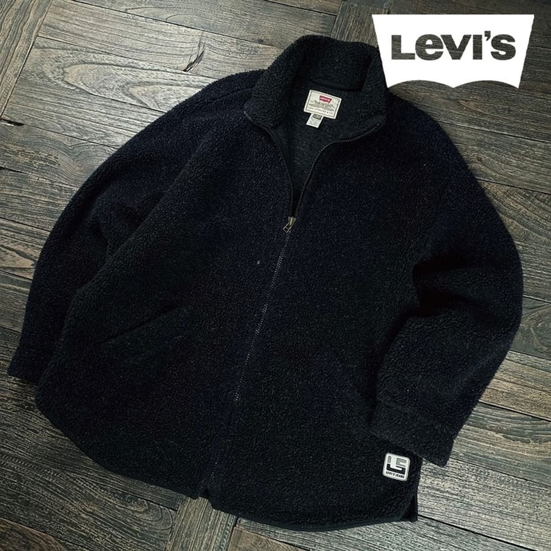 [리바이스] 오버사이즈 쉐르파 플리스 집업 자켓 챠콜 M19599 상품이미지1