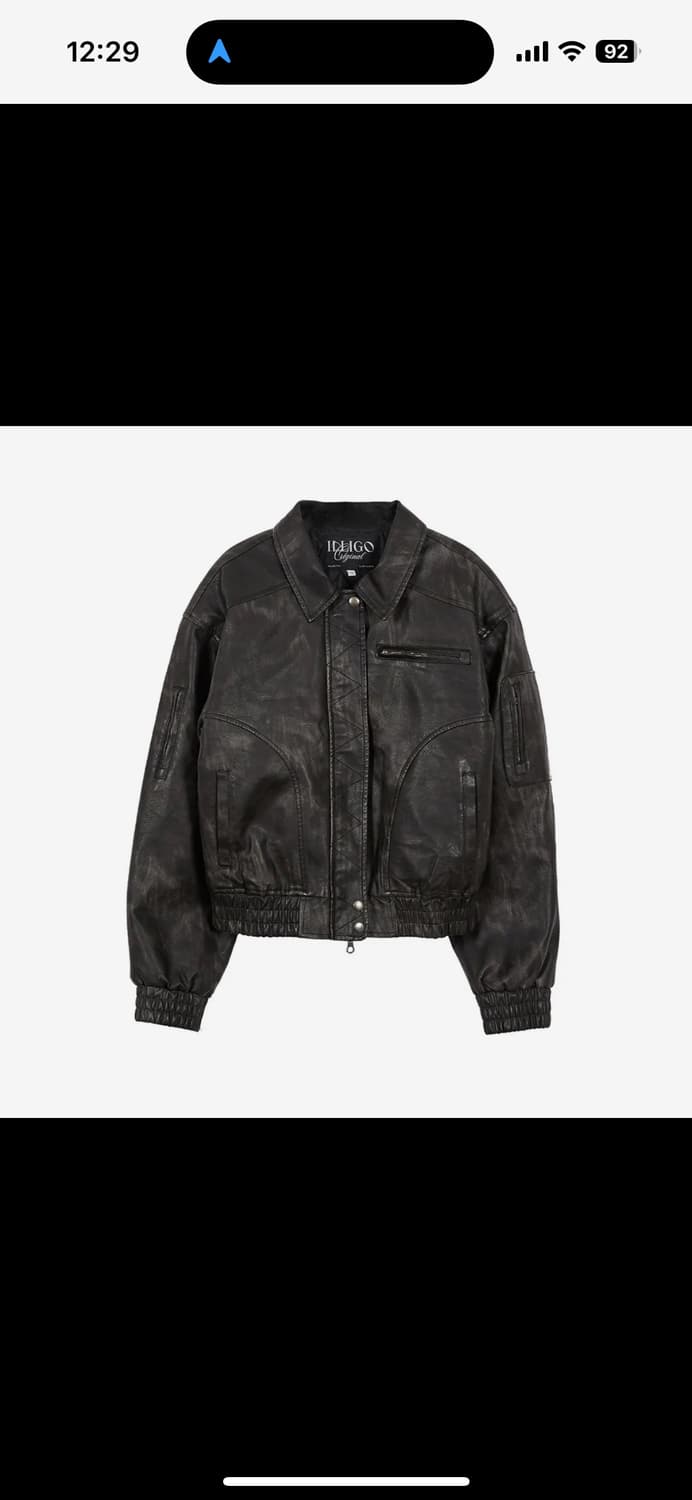 일리고 워시드 레더 봄버 자켓 블랙 (M) 상품이미지1