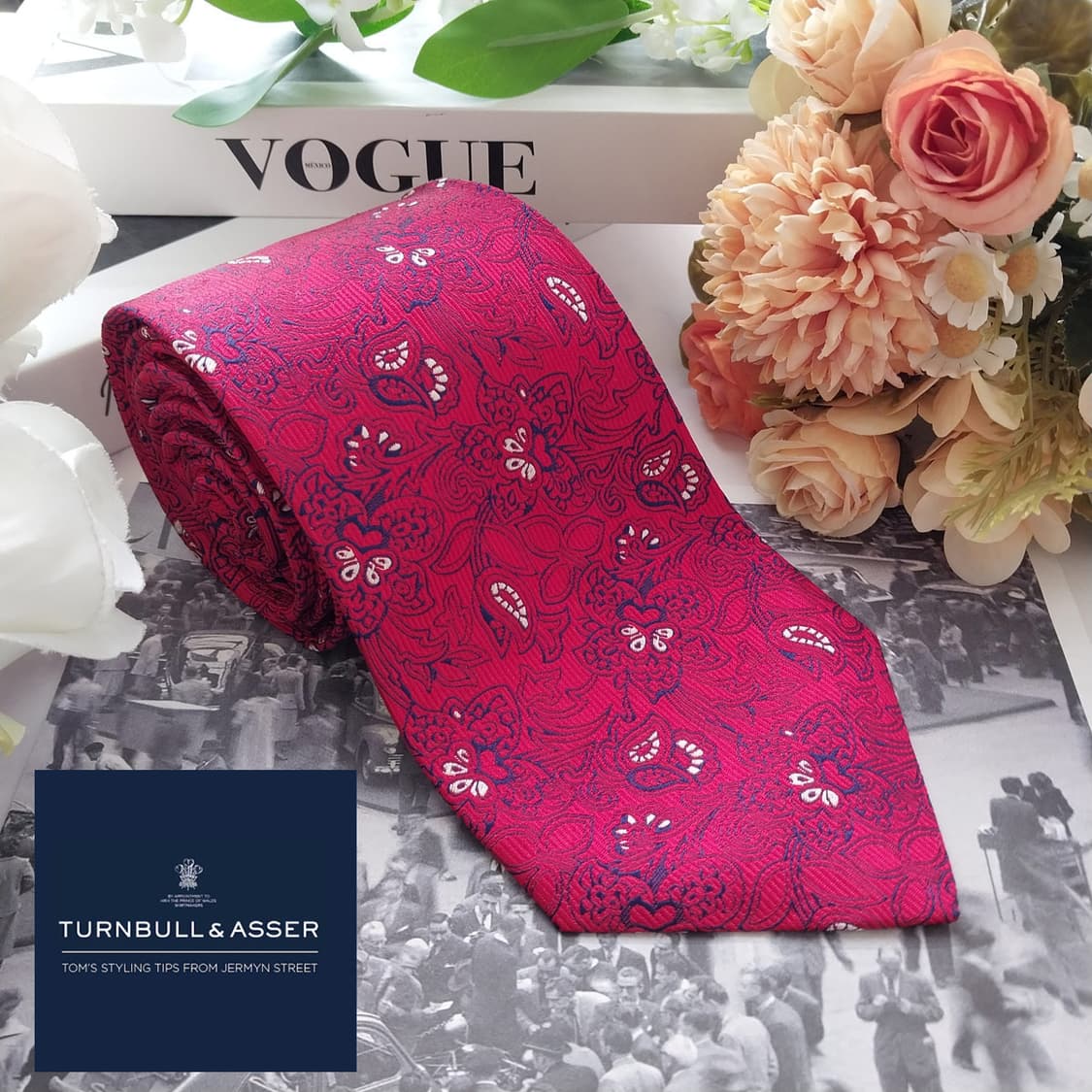 턴불앤아서 실크 레드 페이즐리 자카드 넥타이 9.5cm A+등급 K196 상품이미지2