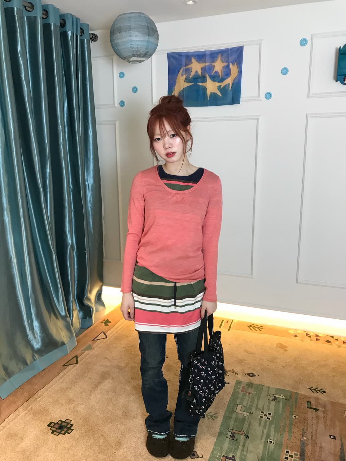 알록달록 스트라이프 원피스에  코랄 컬러 매치😵💞 상품이미지3