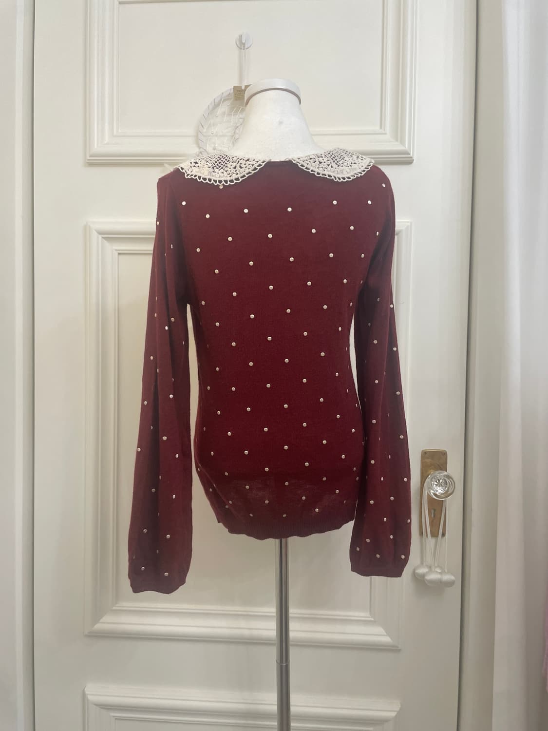 EARTH wine dot embroidery lace collar kn 상품이미지3