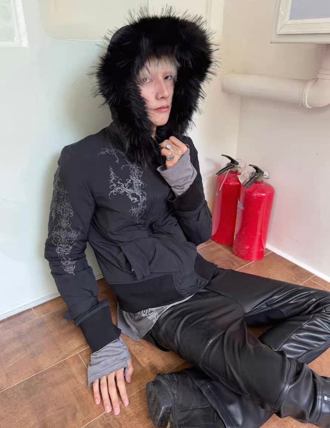 Visual Street Print Rib Panel Padded Jac 상품이미지4