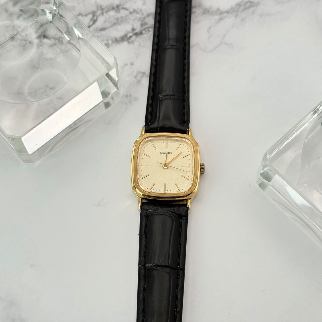 60s70s 빈티지 세이코 리넨 다이얼 골드 스퀘어 워치 상품이미지7