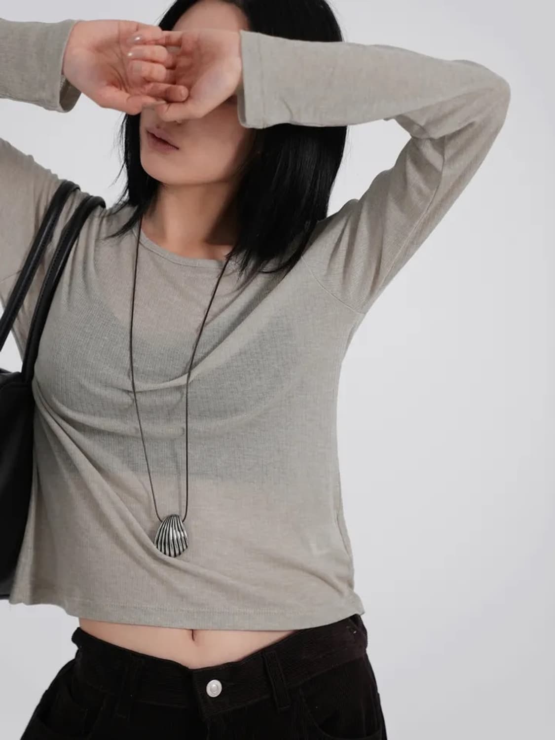 (새상품) 바스 소미 텐셀 레이어드 긴소매 베이지 티셔츠 상품이미지4