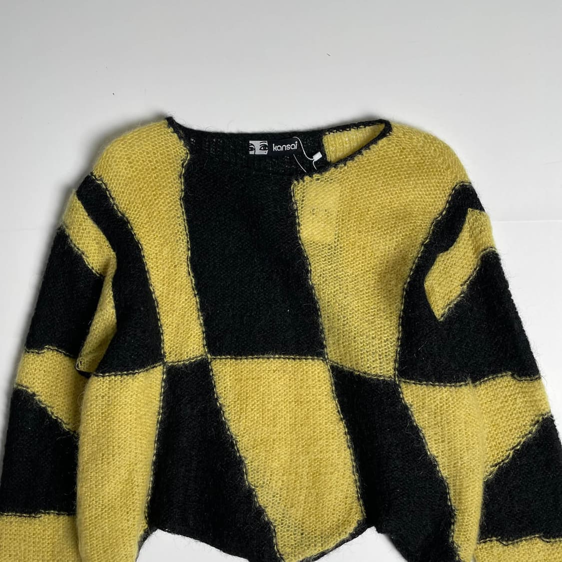 80's kansai 엘로우 블랙 블럭 울 블렌드 니트 상품이미지2