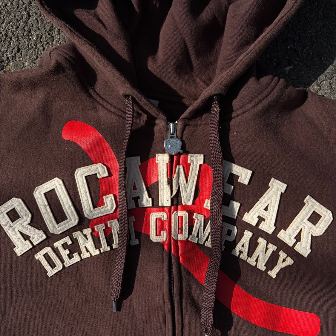 90s 로카웨어 버건디 브라운 올드스쿨 스펠아웃 힙합 후드 집업 L 상품이미지4