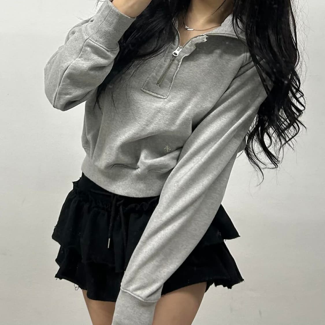 Satur 세터 그레이 스웻 셔츠 크롭 하프 집업(85) 상품이미지1