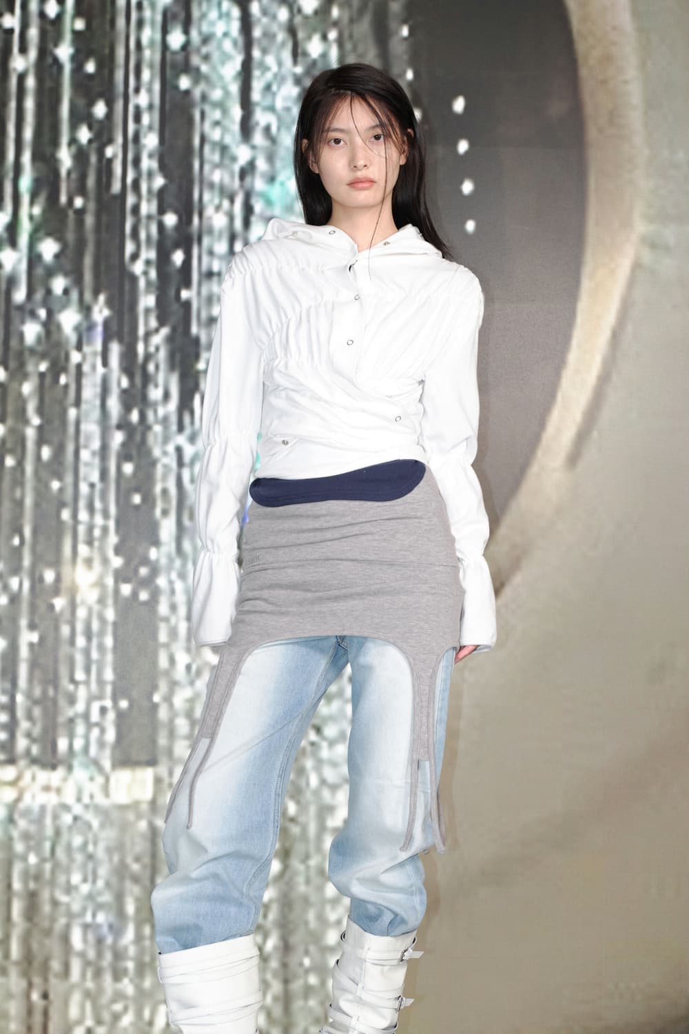 세릭 가터 코튼 스커트 탑 레이어드 라이트그레이 상품이미지9