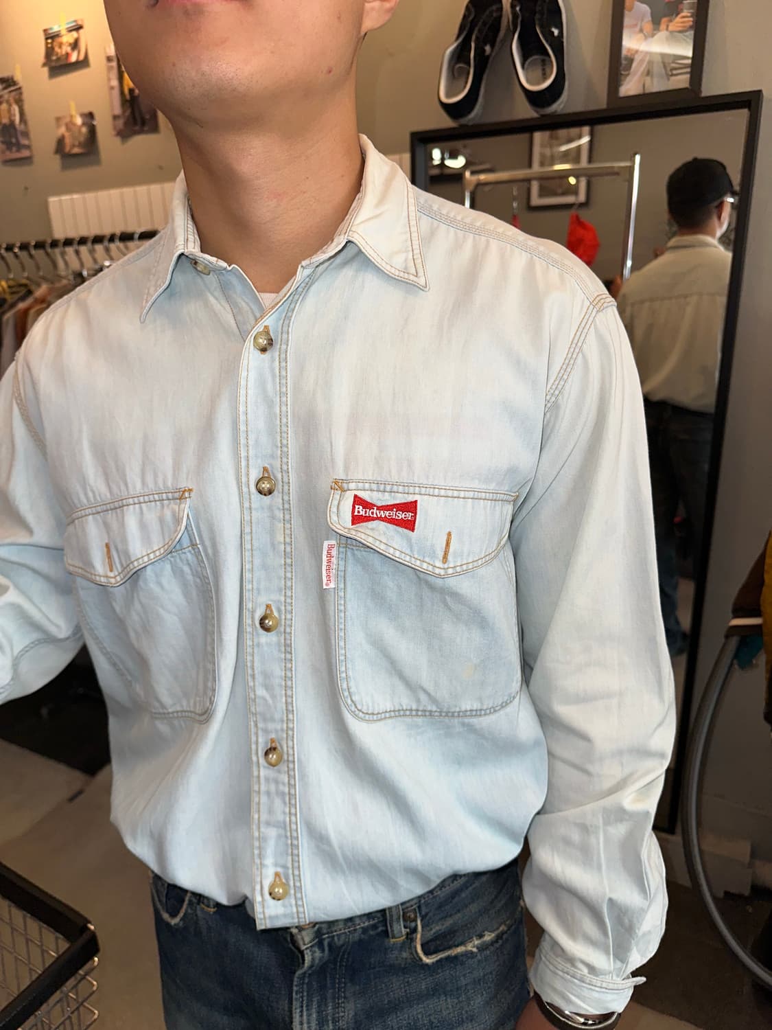 90’s Budweiser logo denim washed shirt 상품이미지5