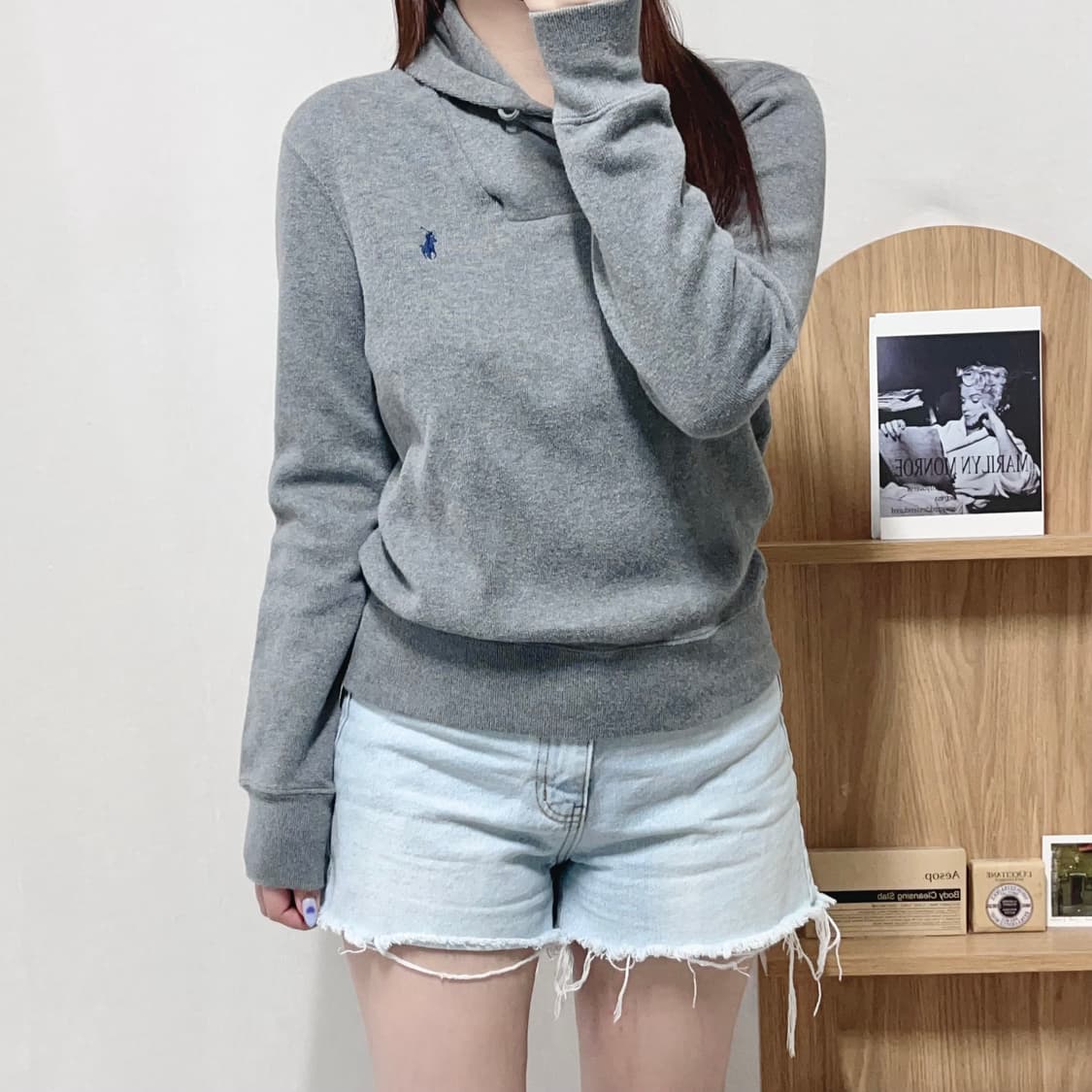[정품] 폴로 그레이 / 네이비포니 넥숄더 니트 [ XS ] 상품이미지1