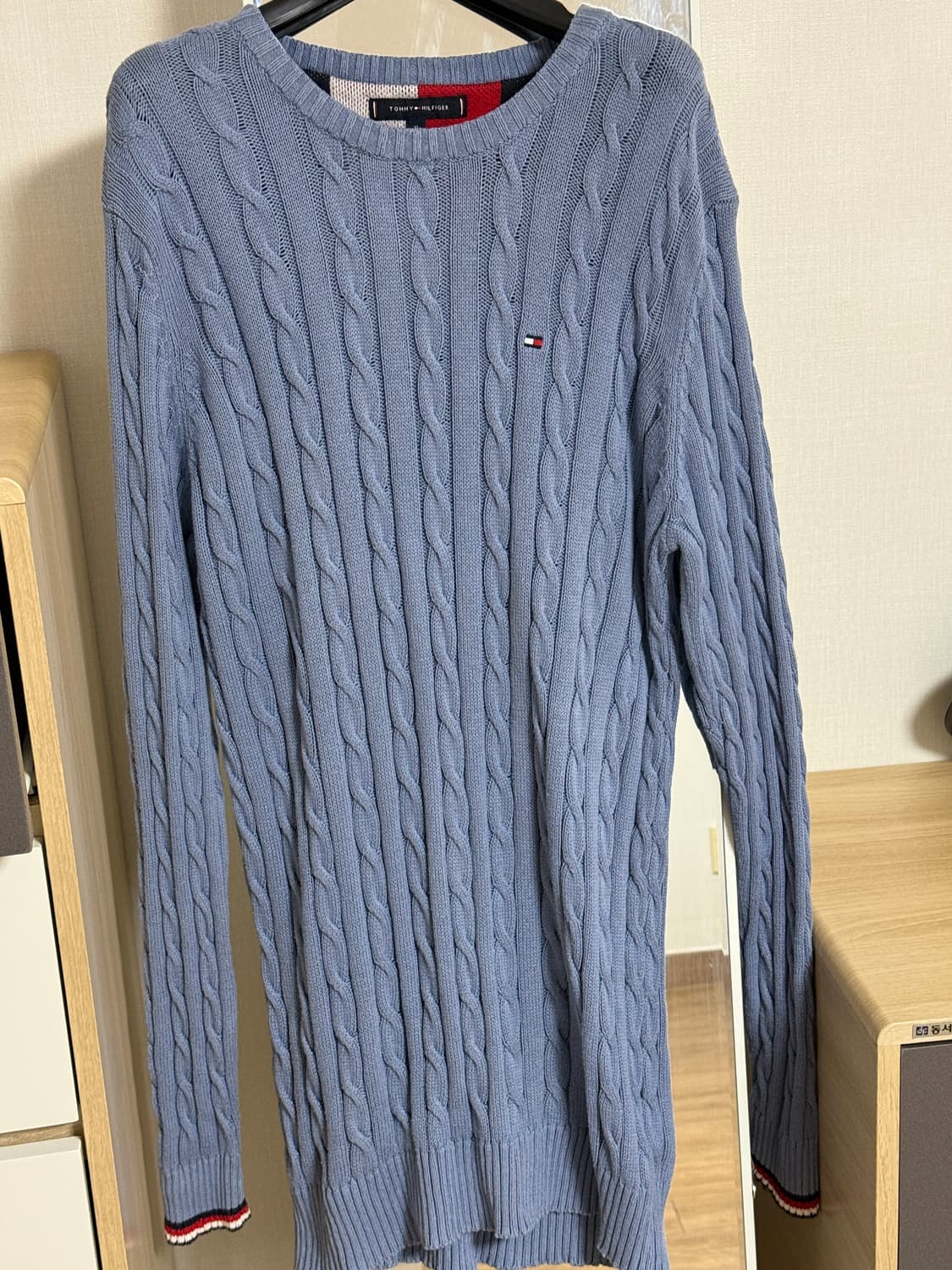 타미힐피거 꽈배기 니트 XL 하늘색 상품이미지1