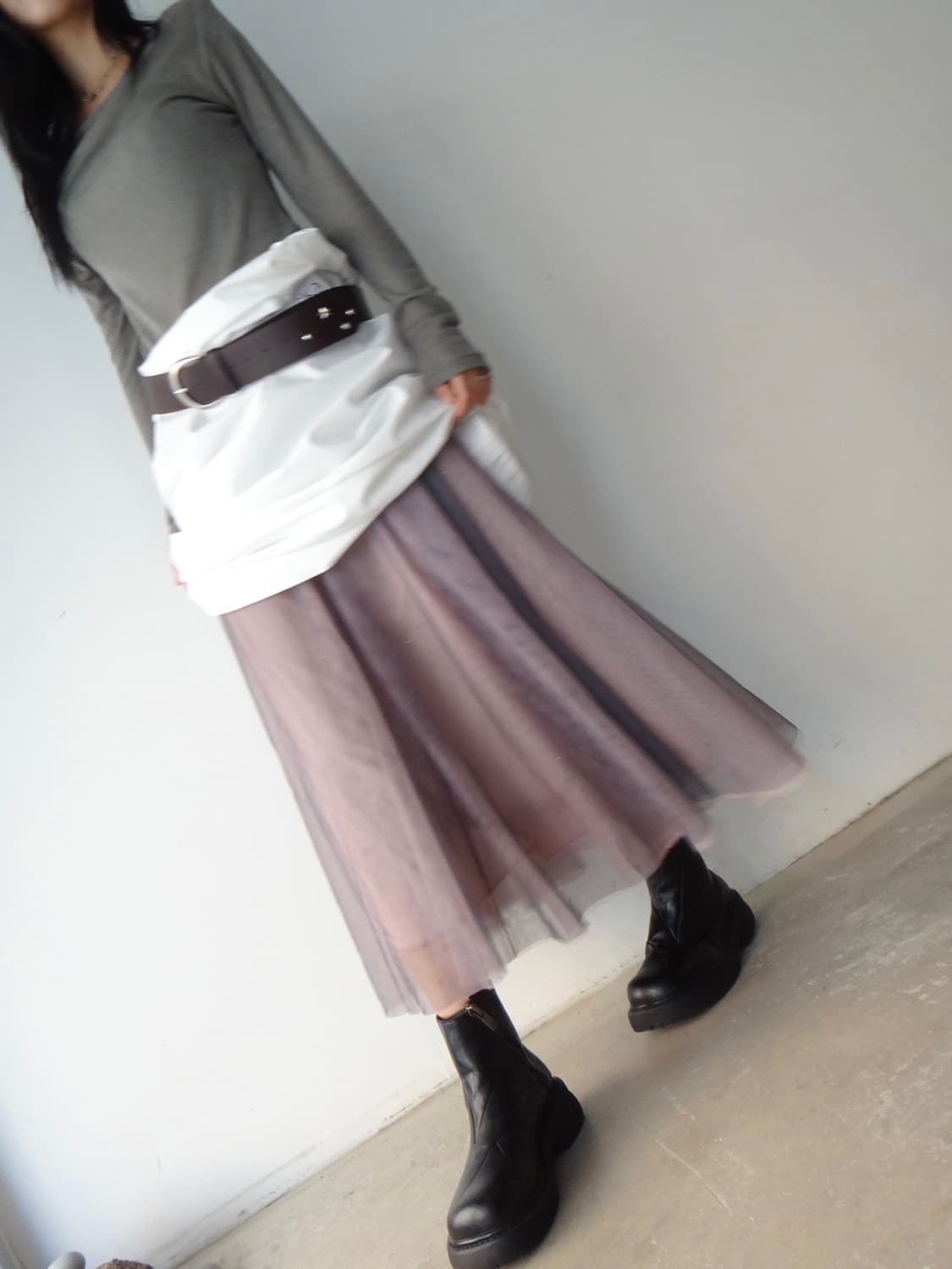Mesh 2 layered rose skirt / grey & pink 상품이미지6