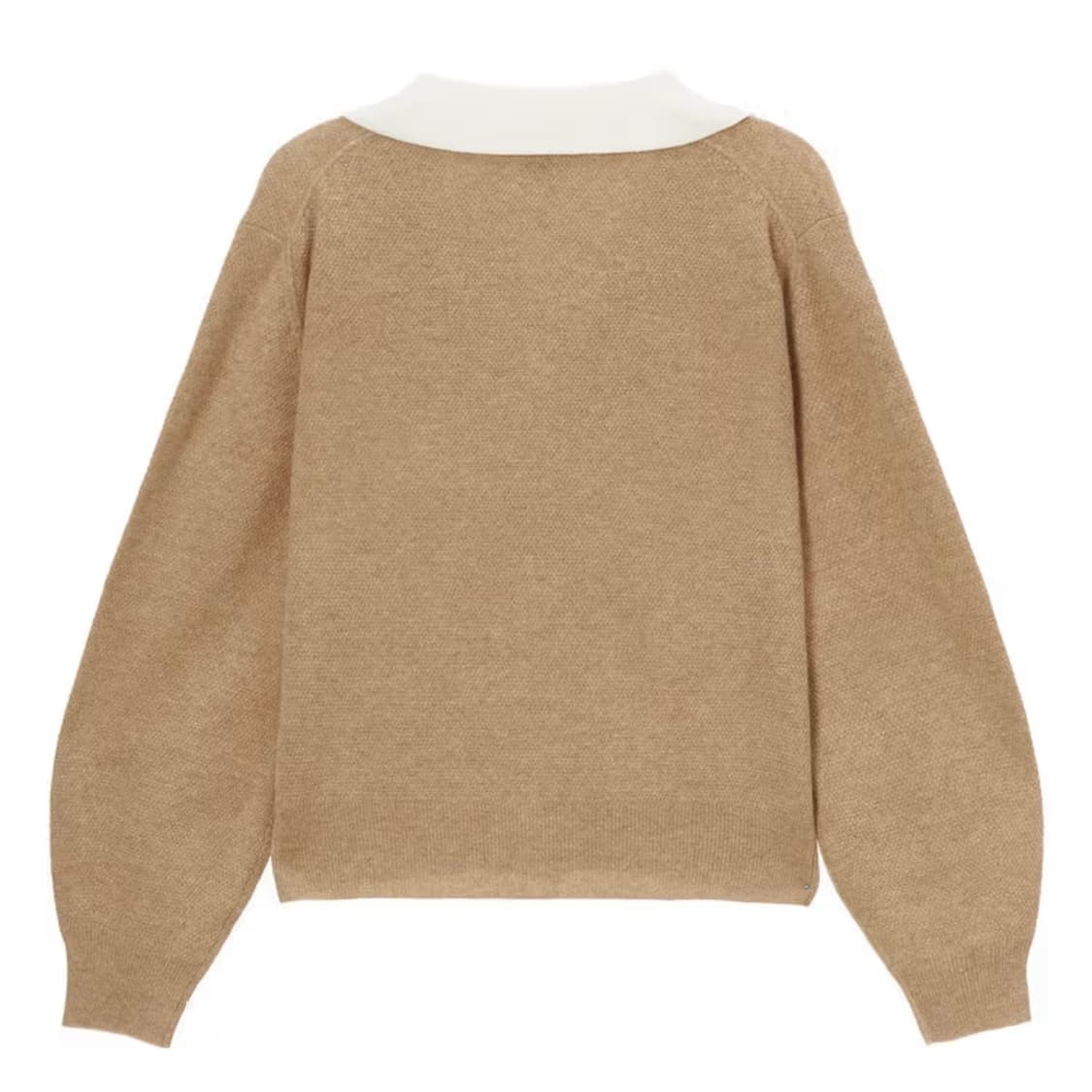 앳코너 슈퍼파인 메리노 울 카라 콤비 니트 가디건 베이지 (차정원 착용) 상품이미지5