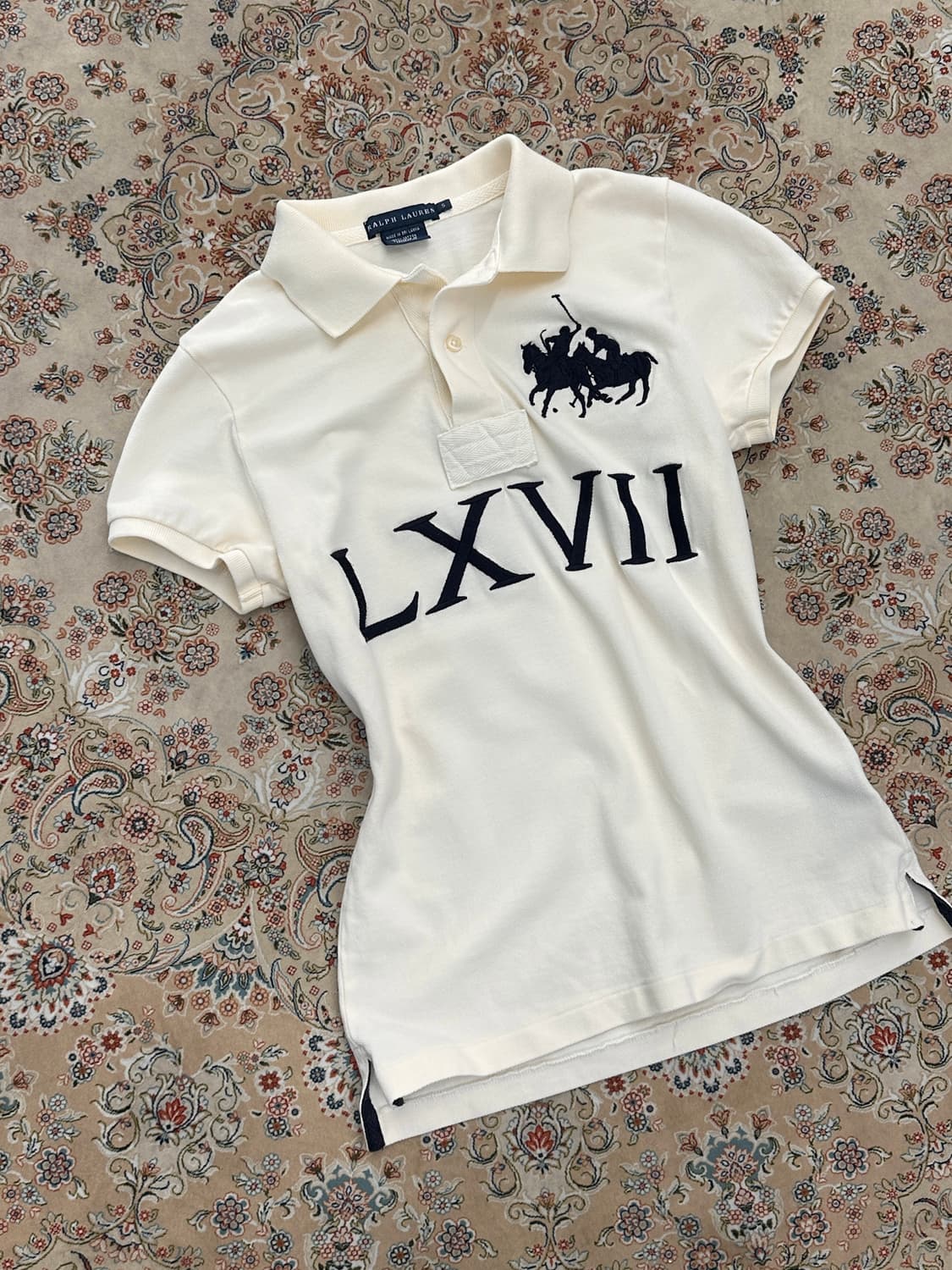 랄프로렌 크림/네이비 더블 빅포니 카라티  상품이미지3