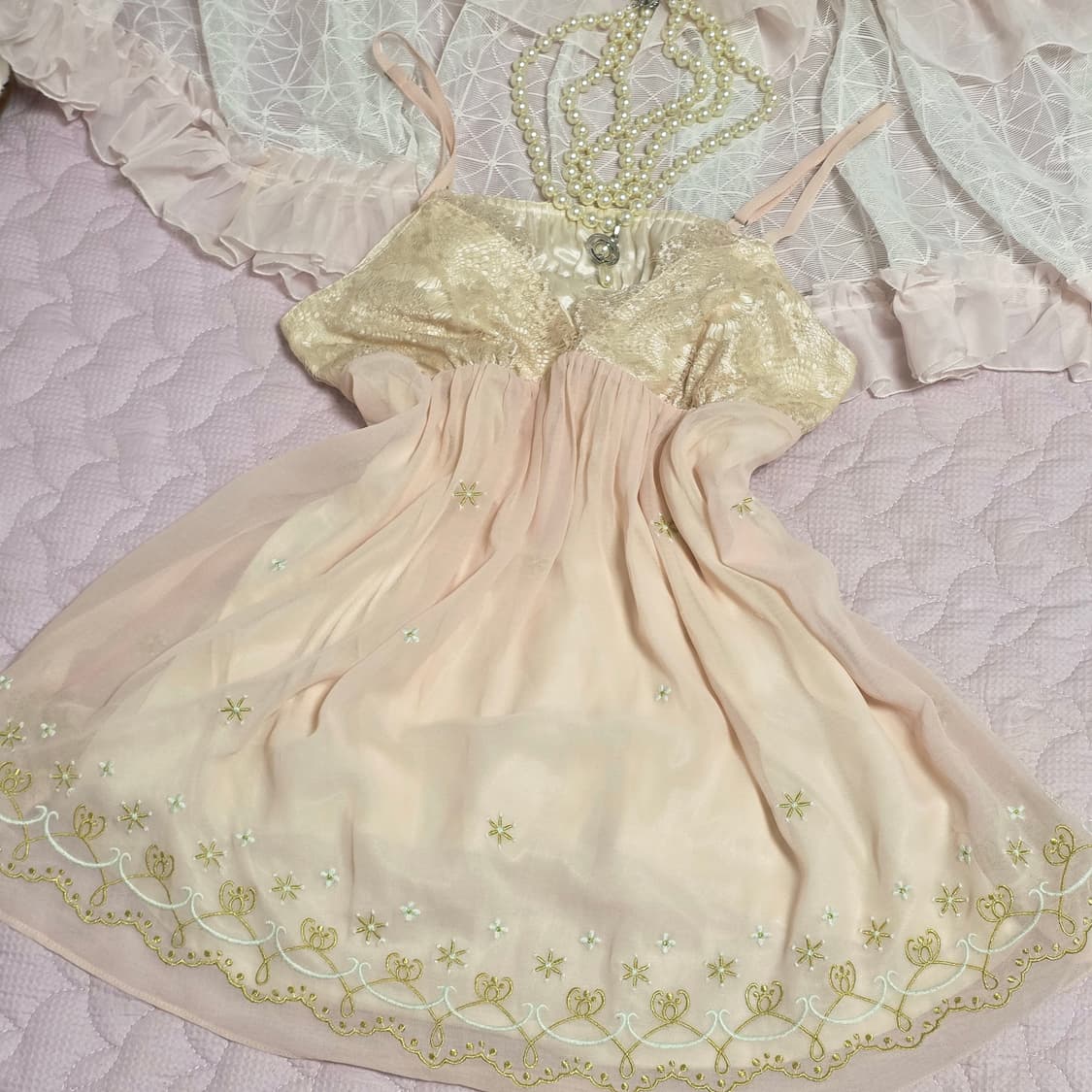 로지타 일본빈티지)히메갸루st 대대장 레이스 핑크 레이스 플로럴슬리브리스 상품이미지2